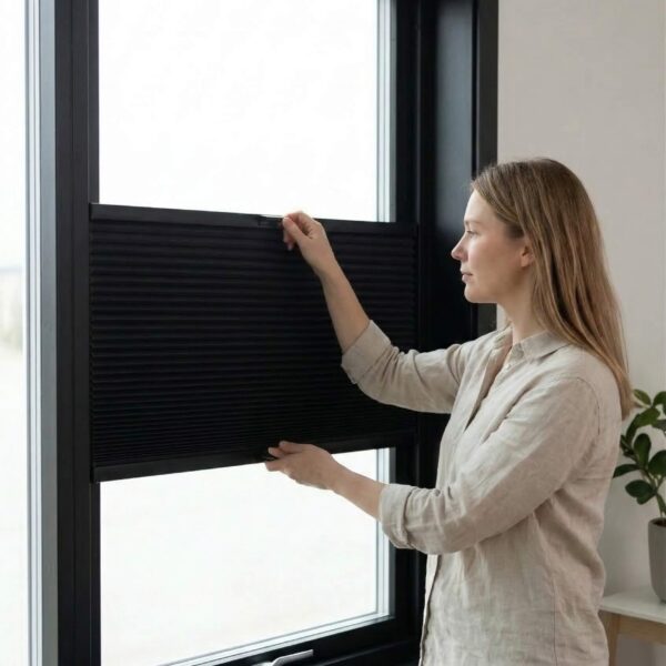 Plissegardin BASIC med grepbetjening i topp og bunn dobbel duk2